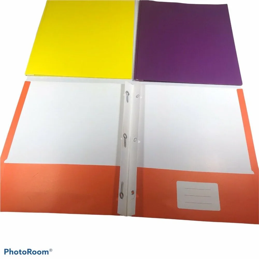 Lot Of 3 Pen And Gear Paper Stock 2 Pocket Folders 1 Purple 1 Yellow 1 Orange